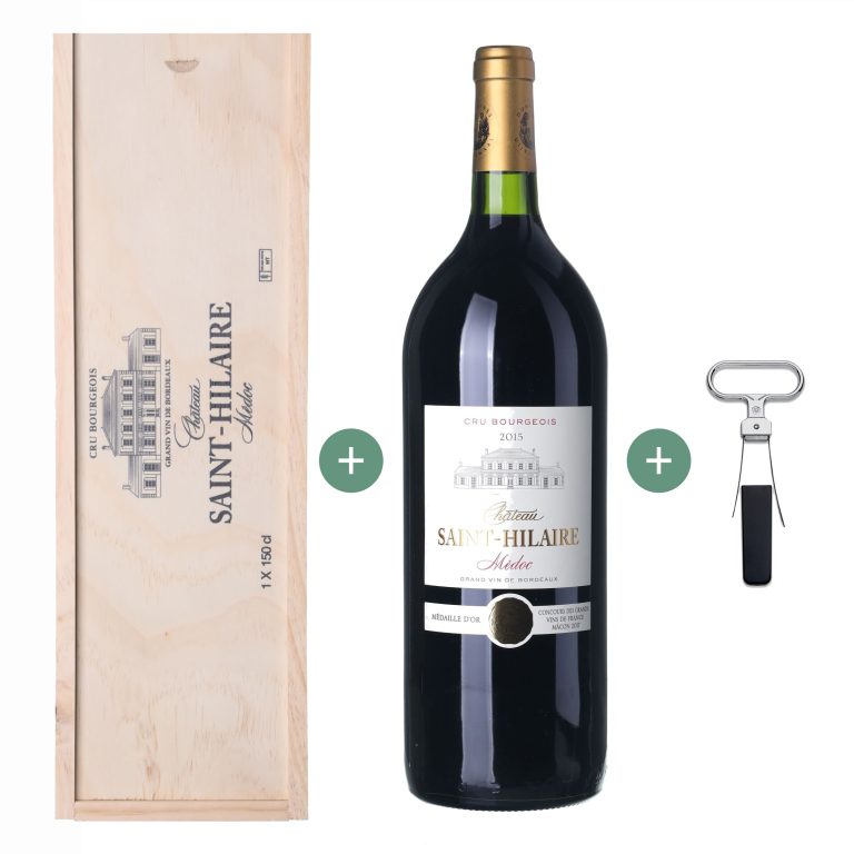 2015 Médoc Château Saint-Hilaire Magnum (volume 1,5 l) - gift set wooden (+ gift box and wine opener)