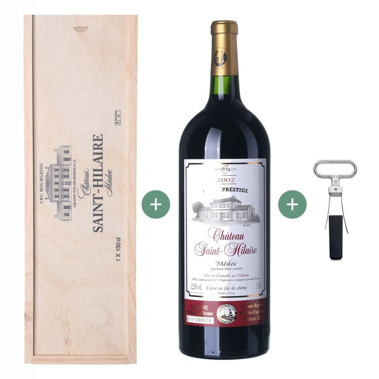 2002 Médoc Château Saint-Hilaire Magnum volume 1,5 l - gift set wooden (+ gift box and wine opener)
