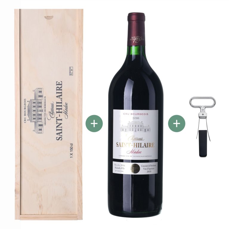 2016 Médoc Château Saint-Hilaire Magnum (volume 1,5 l) - gift set wooden (+ gift box and wine opener)